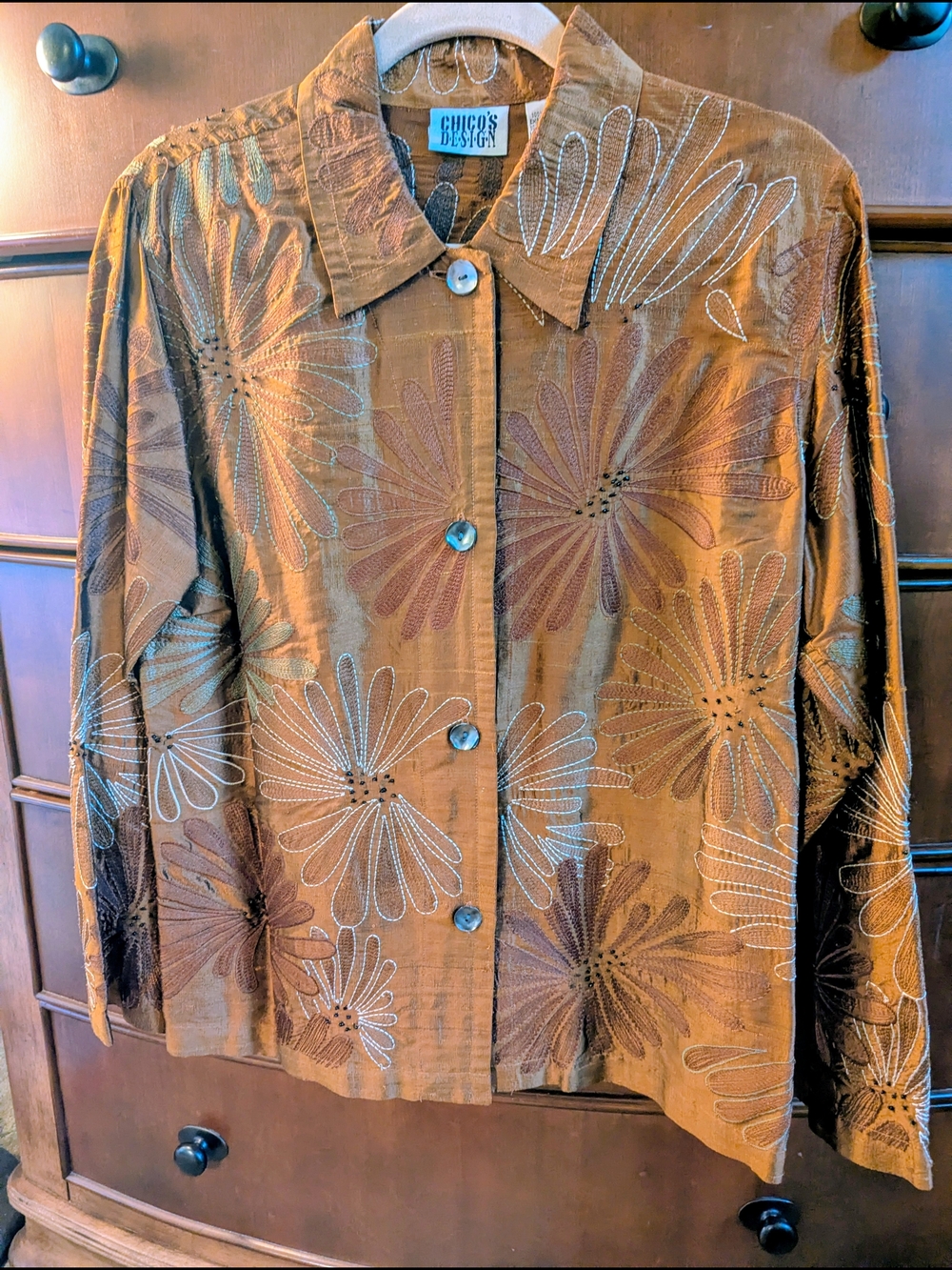 Chico's Design Brown Floral Embroidered Jacket